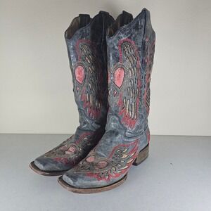 Corral Vintage Peace Heart Angel Wings Western Cowboy Boot Leather Snip Toe 8M